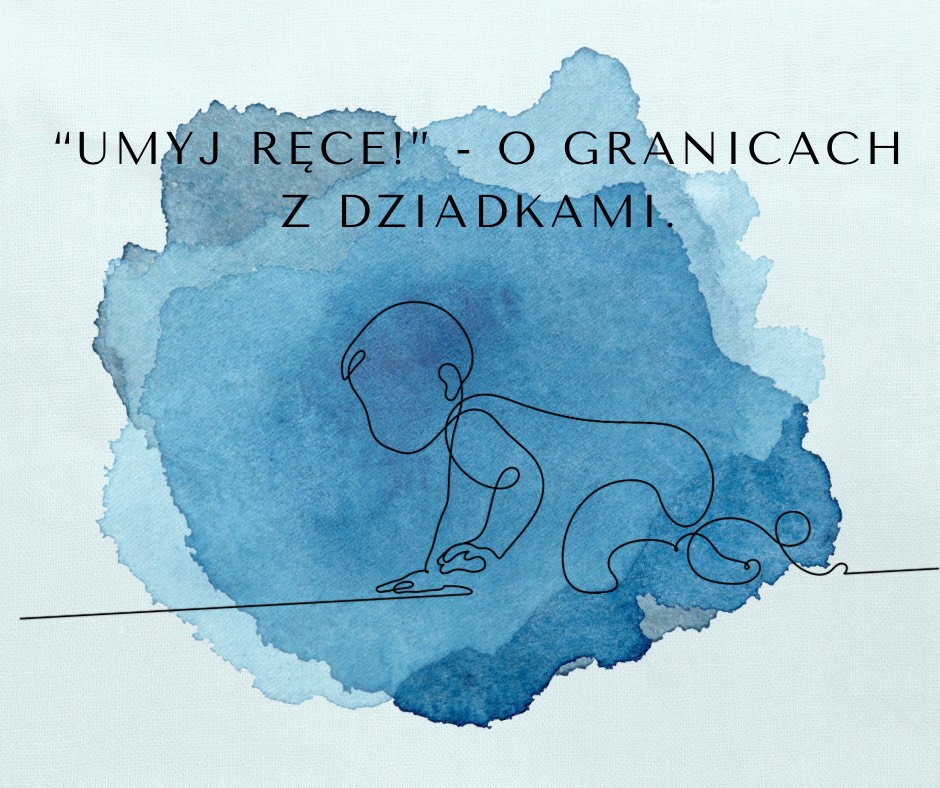 Młoda mama prosi babcię o umycie rąk przed wzięciem niemowlaka - ilustracja do artykułu o granicach z dziadkami