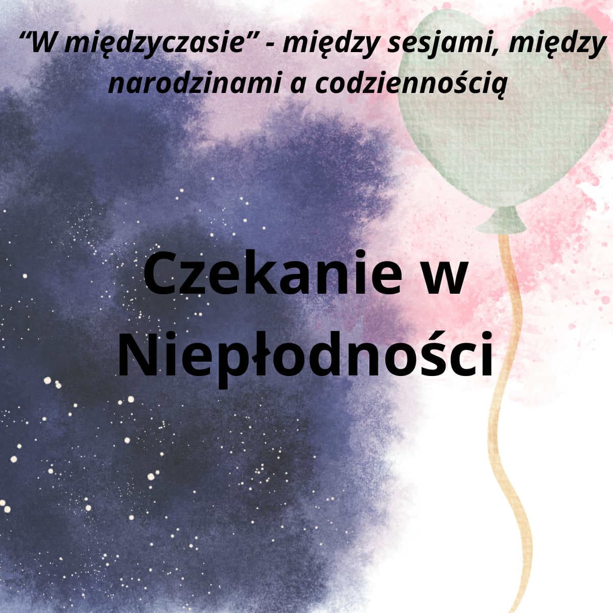 Artystyczna grafika symbolizująca czekanie i nadzieję - różowo-niebieskie niebo z balonem w kształcie serca